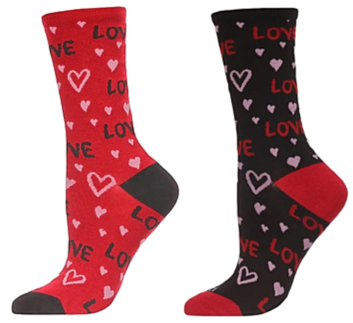 MeMoi Brand Ladies Valentine's Day Socks ‘LOVE’ & HEARTS ALL OVER (CHOOSE COLOR)