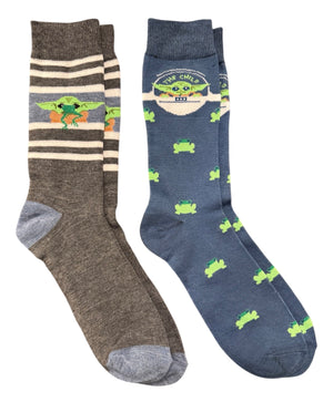 DISNEY STAR WARS THE MANDALORIAN Men’s 2 Pair Of BABY YODA Socks With FROGS - Novelty Socks And Slippers