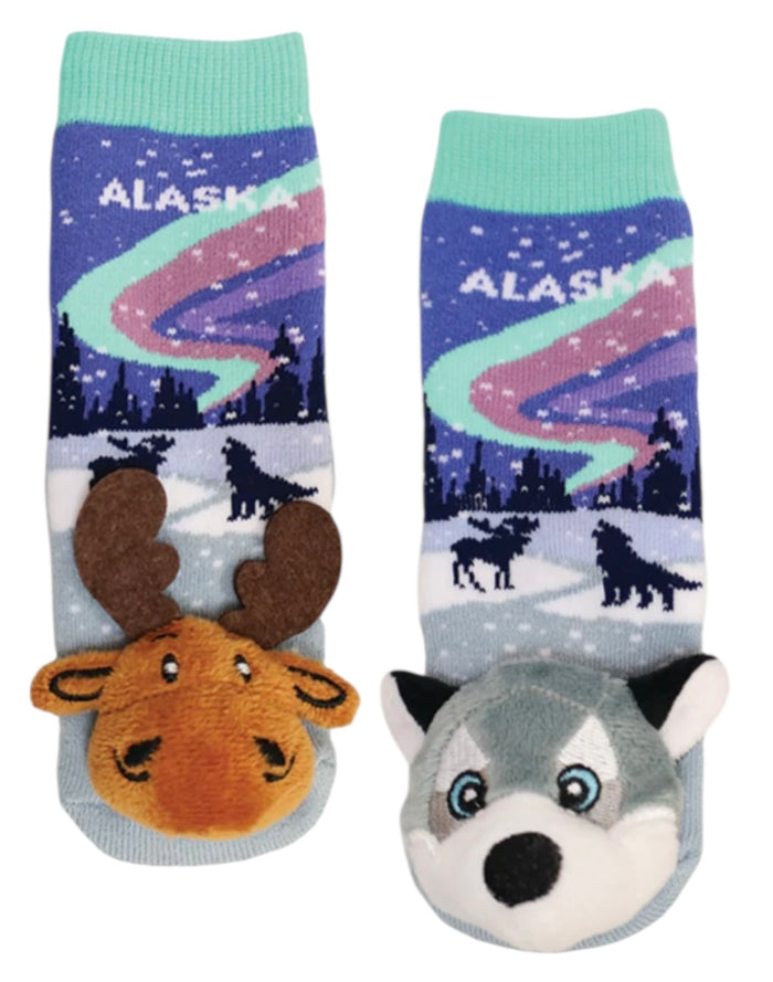 ALASKA NORTHERN LIGHTS Unisex Toddler Gripper Bottom Socks MESSY MOOSE Brand