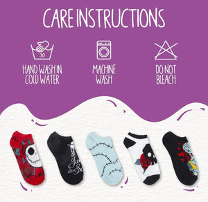DISNEY NIGHTMARE BEFORE CHRISTMAS Ladies 5 Pair Of No Show Socks JACK & SALLY - Novelty Socks And Slippers