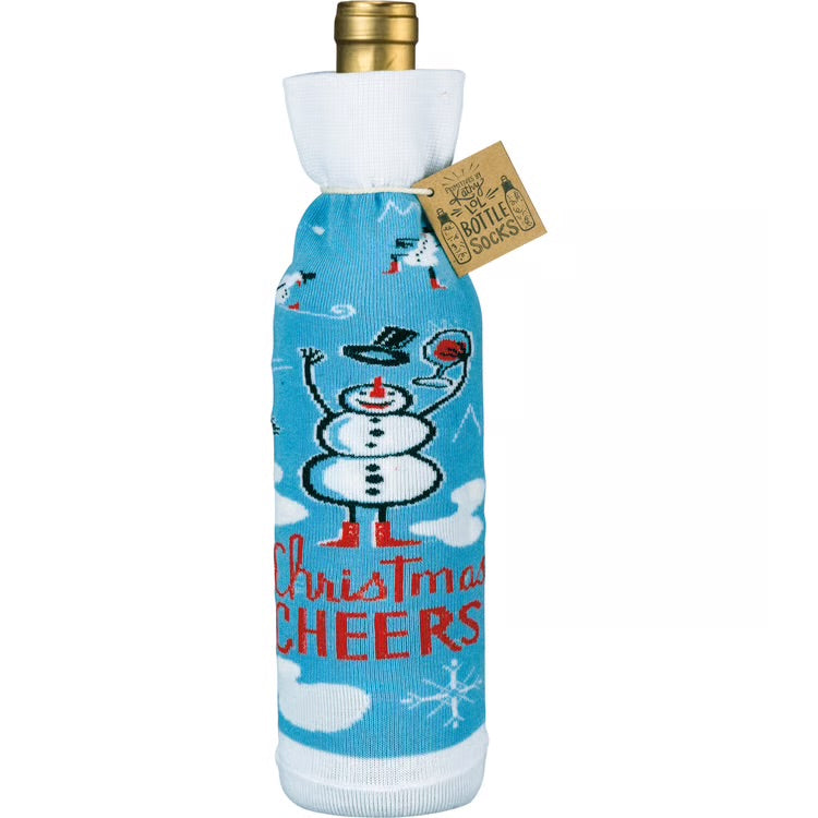 CHRISTMAS CHEERS Alcohol Wine Bottle Sock Primitives By Kathy Brand - Novelty Socks And Slippers