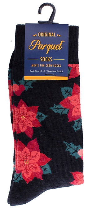 PARQUET Brand Men’s CHRISTMAS POINSETTIA PLANT Socks With HOLLY LEAVES, BERRIES - Novelty Socks for Less