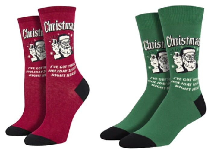 SOCKSMITH Brand CHRISTMAS Socks (CHOOSE MEN Or WOMEN) ‘I’VE GOT YOUR HOLIDAY SPIRIT RIGHT HERE’
