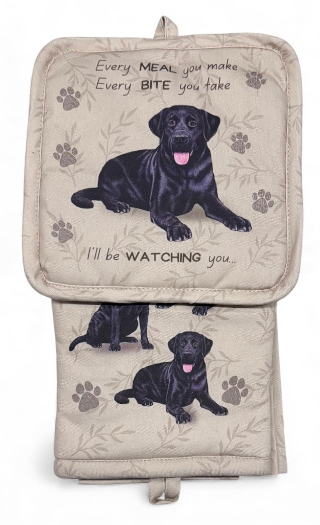 BLACK LABRADOR RETRIEVER Dog 3 Piece Oven Mitt & Tea Towel Set By E&S Pets