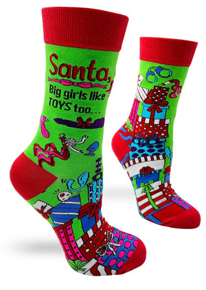 FABDAZ Brand Ladies Sex Toys CHRISTMAS Socks ‘SANTA, BIG GIRLS LIKE TOYS TOO…’ - Novelty Socks And Slippers