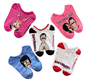 BOB’S BURGERS Ladies 5 Pair Of No Show Socks BOB, LINDA, LOUISE, TINA - Novelty Socks And Slippers