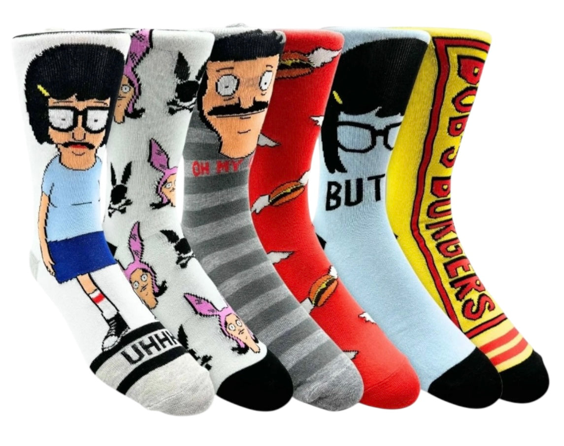 BOB’S BURGERS Men’s 6 Pair Of Crew Socks - Novelty Socks And Slippers