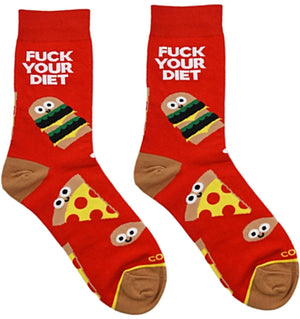 COOL SOCKS BRAND MEN’S ‘FUCK YOUR DIET’ Socks BURGERS, FRIED CHICKEN, PIZZA - Novelty Socks for Less