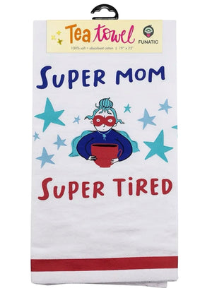 SUPER MOM SUPER TIRED Kitchen Tea Towel FUNATIC Brand - Novelty Socks And Slippers