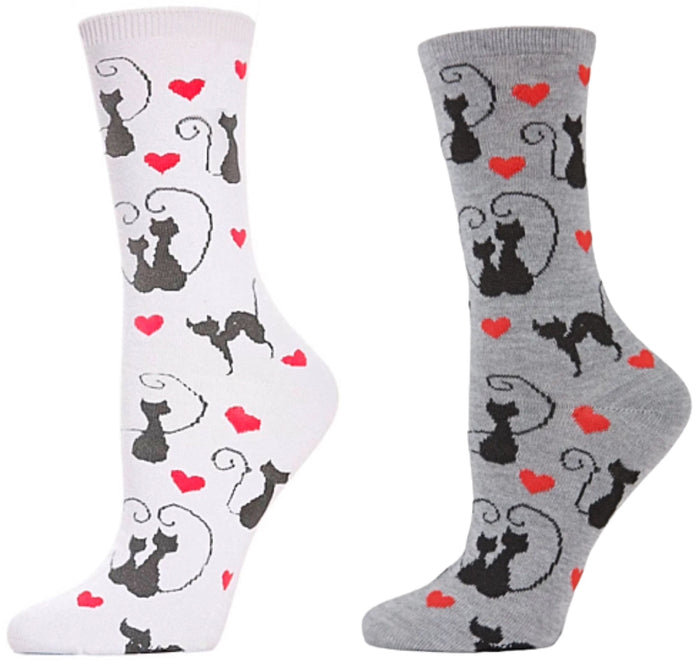 MeMoi Brand Ladies LOVE CATS Valentines Day Socks With Hearts (CHOOSE COLOR)
