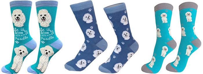 WHITE POODLE Dog Unisex Socks By E&S Pets CHOOSE SOCK DADDY, HAPPY TAILS, LIFE IS BETTER