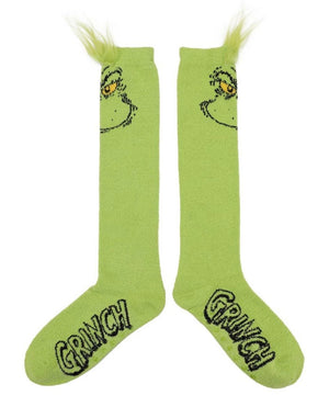 DR. SEUSS HOW THE GRINCH STOLE CHRISTMAS Ladies 3-D Plush Knee High Socks BIOWORLD Brand