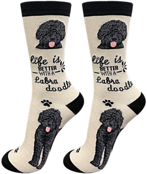 BLACK LABRADOODLE Dog Unisex Socks By E&S Pets CHOOSE SOCK DADDY, HAPPY TAILS, LIFE IS BETTER - Novelty Socks for Less