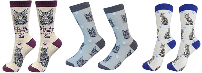 SILVER GRAY TABBY CAT Unisex Socks By E&S Pets CHOOSE SOCK DADDY, HAPPY TAILS, LIFE IS BETTER