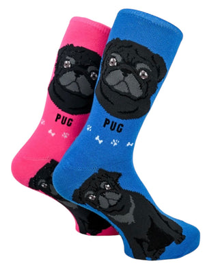 FOOZYS BRAND Ladies 2 Pair Of BLACK PUG DOG Socks