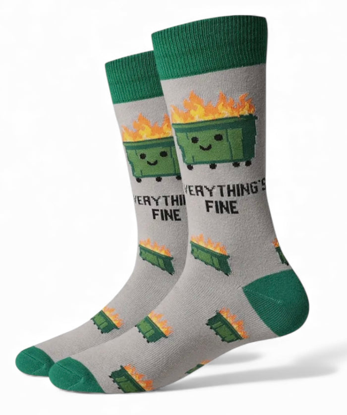 DUMPSTER FIRE Men’s Socks ‘EVERYTHING’S FINE SOCK HARBOR Brand