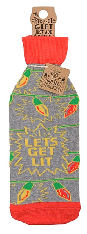 PRIMITIVES BY KATHY CHRISTMAS ALCOHOL WINE BOTTLE ‘LET’S GET LIT’ - Novelty Socks for Less