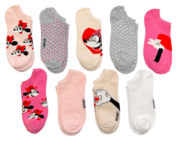 DISNEY Ladies Minnie Mouse 9 Pair Of Valentines Day Low Show Socks