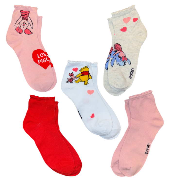 DISNEY Winnie The Pooh Ladies 5 Pair Of VALENTINES DAY Socks