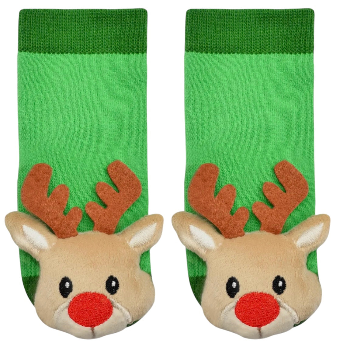 BOOGIE TOES Baby CHRISTMAS REINDEER Rattle Gripper Bottom Socks By PIERO LIVENTI - Novelty Socks And Slippers