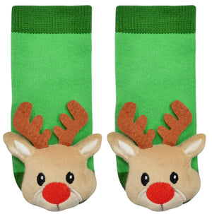 BOOGIE TOES Baby CHRISTMAS REINDEER Rattle Gripper Bottom Socks By PIERO LIVENTI