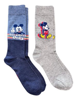 DISNEY Men’s 2 Pair Of MICKEY MOUSE Socks ‘GOOD VIBES ONLY’ - Novelty Socks And Slippers