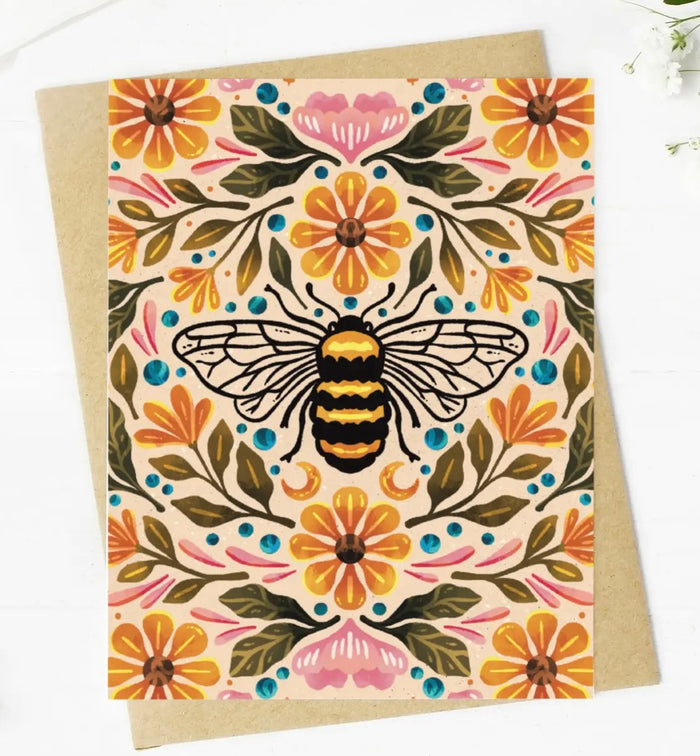 Friendly Greeting Card with Flowers & Bees *MADE IN THE USA!