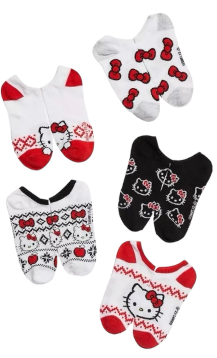 SANRIO HELLO KITTY Ladies 5 Pair Of CHRISTMAS No Show Socks