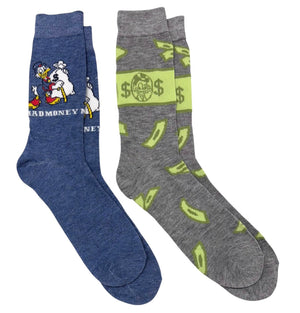 DISNEY DUCKTALES Men’s 2 Pair Of SCROOGE MCDUCK Socks ‘MAD MONEY’ - Novelty Socks And Slippers