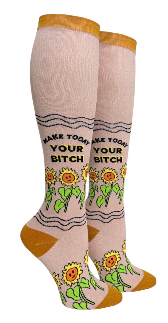 MAKE TODAY YOUR BITCH Ladies 15-20 mmHg Compression Socks GROOVY THINGS Brand - Novelty Socks And Slippers