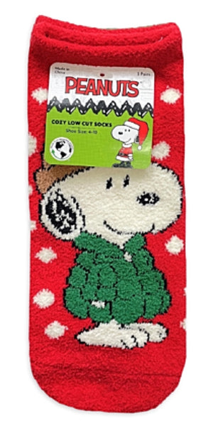 PEANUTS Ladies CHRISTMAS 3 Pair Of Cozy Plush Low Cut Socks SNOOPY & WOODSTOCK - Novelty Socks for Less