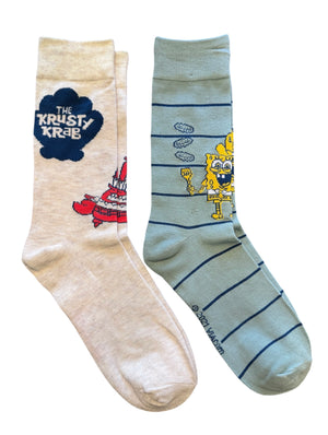 SPONGEBOB SQUAREPANTS MEN’S 2 PAIR OF SOCKS With MR. KRABS 'THE KRUSTY KRAB' - Novelty Socks And Slippers