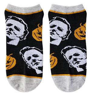 HALLOWEEN Ladies MICHAEL MYERS 5 Pair Of Ankle Socks ‘WELCOME TO HADDONFIELD’ - Novelty Socks for Less