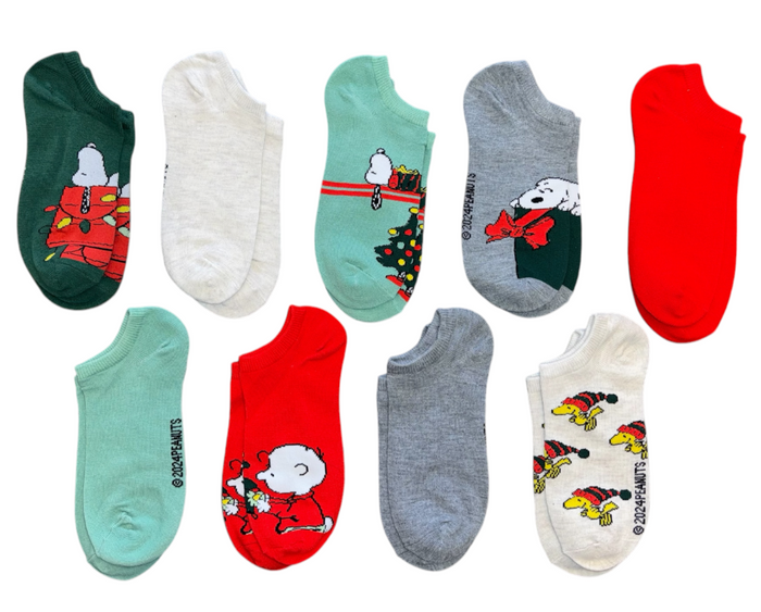 PEANUTS Ladies 9 Pair Of CHRISTMAS Low Show Socks