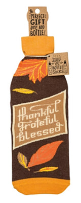 PRIMITIVES BY KATHY ALCOHOL WINE BOTTLE SOCK ‘THANKFUL GRATEFUL BLESSED’ - Novelty Socks for Less