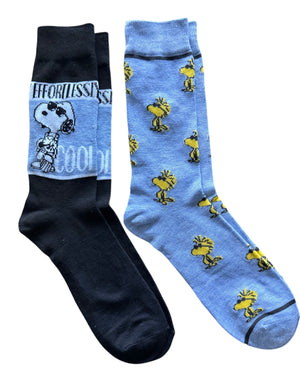 PEANUTS Men’s 2 Pair Of Socks SNOOPY & WOODSTOCK ‘EFFORTLESSLY COOL’ - Novelty Socks And Slippers