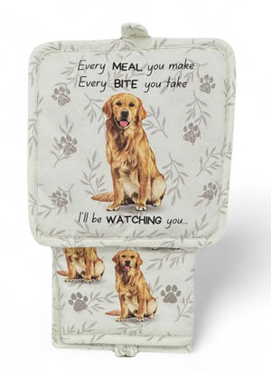 GOLDEN RETRIEVER Dog 3 Piece Oven Mitt & Tea Towel Set By E&S Pets - Novelty Socks And Slippers
