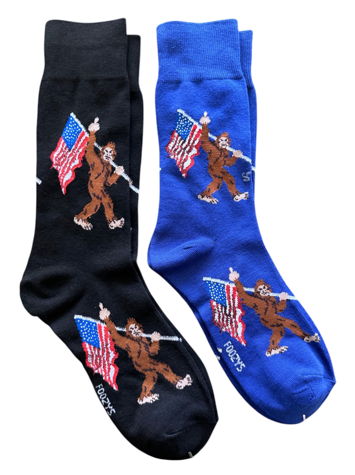 BIG FOOT With MIDDLE FINGER & American Flag Men’s 2 Pair Of Socks FOOZYS Brand - Novelty Socks And Slippers