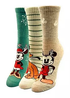 DISNEY Ladies CHRISTMAS 3 Pair Of Socks Pluto, Mickey & Minnie