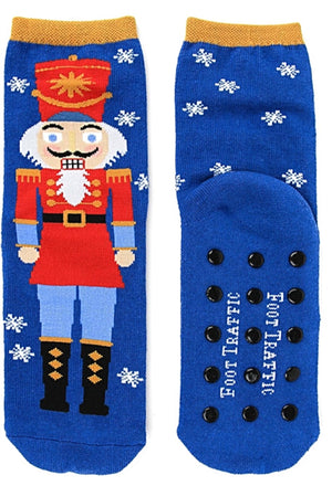 FOOT TRAFFIC Brand Ladies CHRISTMAS NUTCRACKER Non-Skid Slipper Socks - Novelty Socks for Less