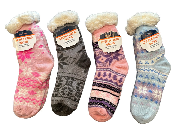 SNOWFLAKE Ladies Sherpa Lined Gripper Bottom Slipper Socks