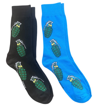 HAND GRENADE Men’s 2 Pair Of Socks GRENADES ALL OVER FOOZYS Brand - Novelty Socks And Slippers