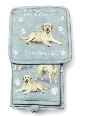 YELLOW LABRADOR RETRIEVER Dog 3 Piece Oven Mitt & Tea Towel Set By E&S Pets - Novelty Socks And Slippers