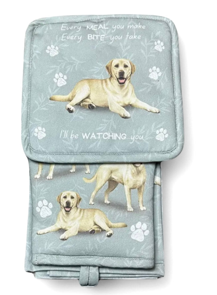 YELLOW LABRADOR RETRIEVER Dog 3 Piece Oven Mitt & Tea Towel Set By E&S Pets