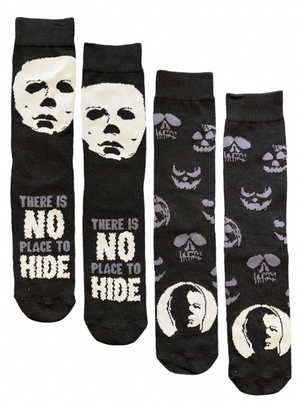 HALLOWEEN II Men’s 2 Pair Of MICHAEL MYERS Socks ‘THERE IS NO PLACE TO HIDE’ - Novelty Socks And Slippers