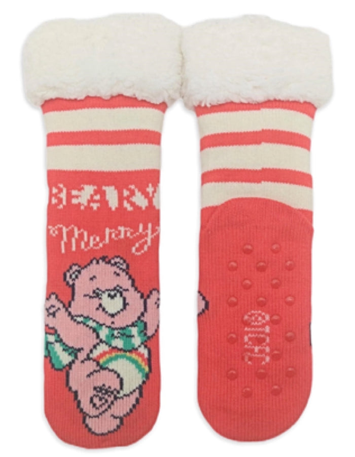 CARE BEARS Ladies CHRISTMAS Sherpa Lined Gripper Bottom Slipper Socks ‘BEARY MERRY’