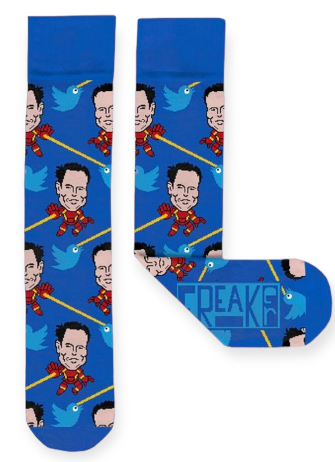 FREAKER FEET Brand Unisex 'ELON MAN' SOCKS MADE IN THE USA! ELON MUSK & IRON MAN