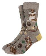 GOOD LUCK SOCK Brand Men’s CHIPMUNK Socks With Acorns & Pine Cones - Novelty Socks And Slippers