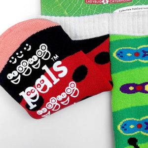 PALS Socks Brand Unisex Toddler LADYBUG & CATERPILLAR Mismatched Gripper Bottom Socks