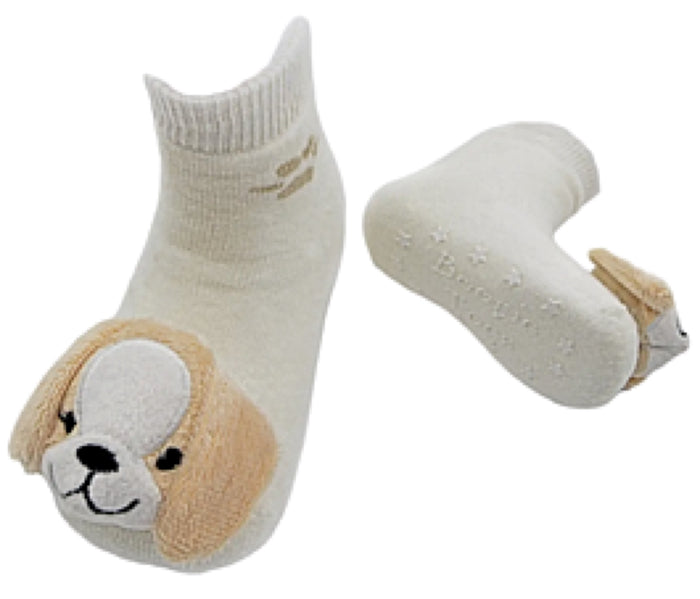 BOOGIE TOES Unisex Baby PUPPY DOG Rattle Gripper Bottom Socks By Piero Liventi